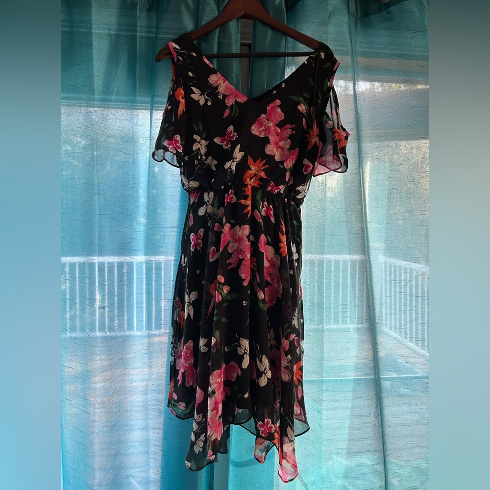 Ricki's Black Dress with Pink and Green FloralDesign